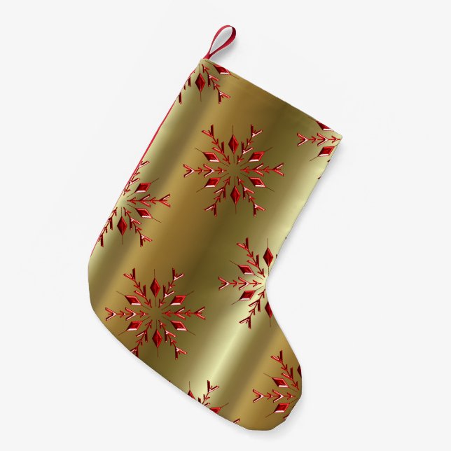 Rote Weihnachtsstars auf Gold Kleiner Weihnachtsstrumpf (Vorderansicht (hängend))
