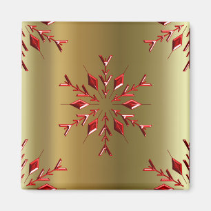 Rote Weihnachtsstars auf Gold Magnet