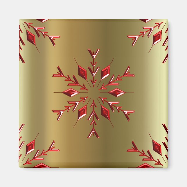 Rote Weihnachtsstars auf Gold Magnet (Vorne)