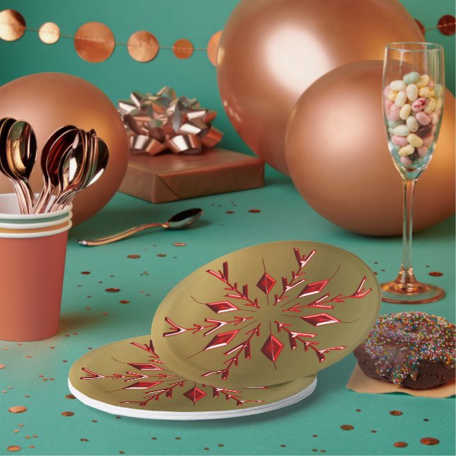 Rote Weihnachtsstars auf Gold Pappteller (Multi)