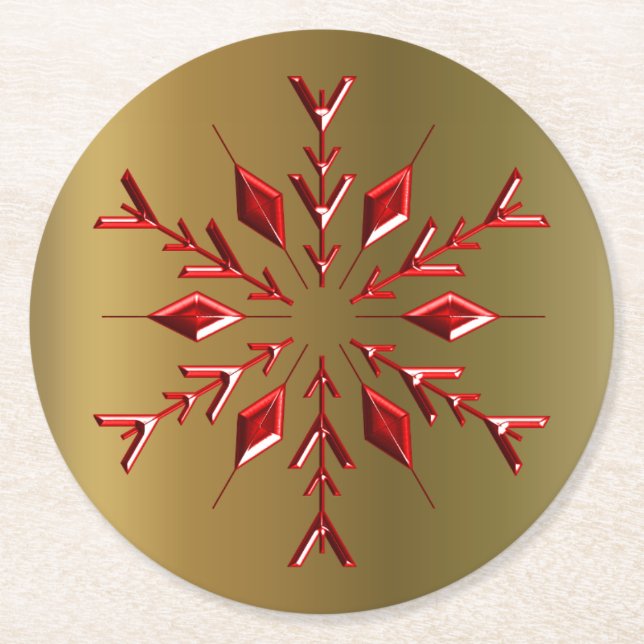 Rote Weihnachtsstars auf Gold Runder Pappuntersetzer (Vorderseite)