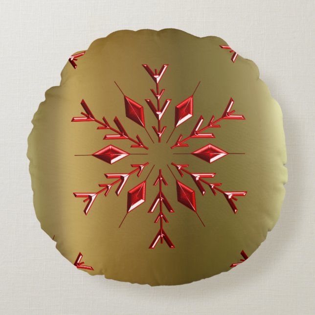 Rote Weihnachtsstars auf Gold Rundes Kissen (Vorderseite)