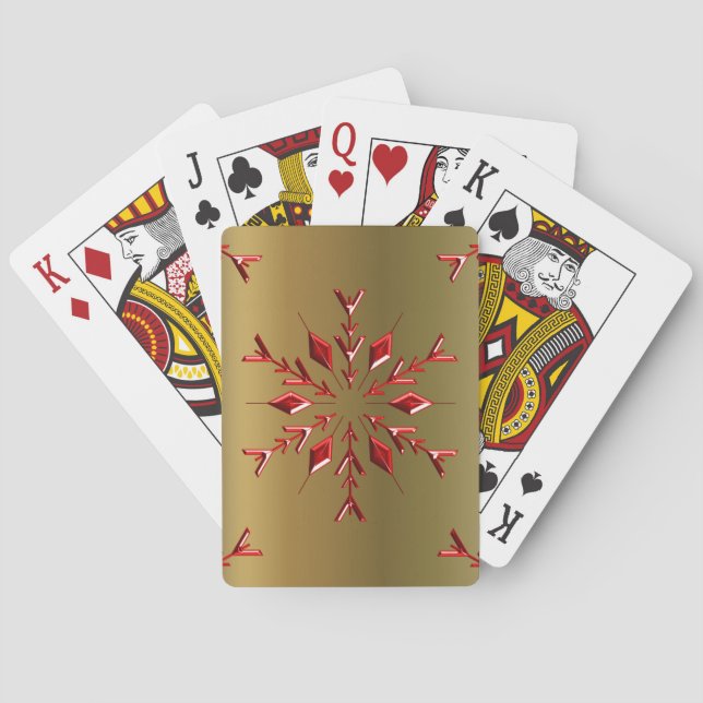 Rote Weihnachtsstars auf Gold Spielkarten (Rückseite)