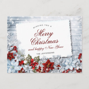 Rote Weihnachtsstern-Stechpalme Rustikale Weihnach Postkarte