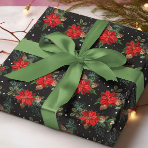 Rote Weihnachtsstern-Tannenzapfen-Winter-Weihnacht Geschenkpapier