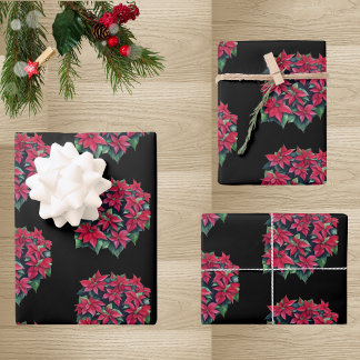 Rote Weihnachtsstern-Weihnachtsblume auf Schwarz Geschenkpapier Set