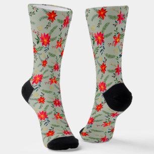 Rote Weihnachtsstern-Weihnachtsblumen Socken