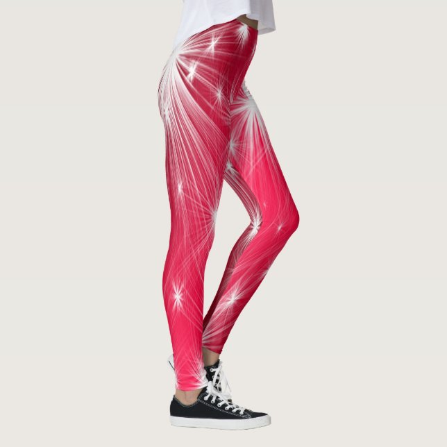 Rote Weihnachtssterne mit Schneeflocken und Poinse Leggings (Rechts)