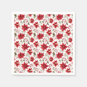 Rote Weihnachtssterne Weihnachtsblumen Beeren Feie Serviette