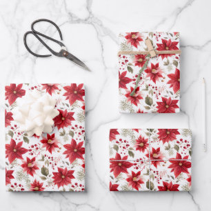 Rote Weihnachtssterne Weihnachtsblumen Florale Rot Geschenkpapier Set
