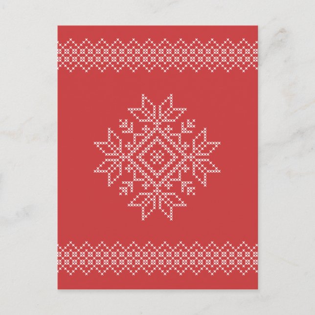 Rote Weihnachtsstickereikunst Snowflake Saison Postkarte (Vorderseite)