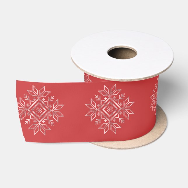 Rote Weihnachtsstickereikunst Snowflake Saison Satinband (Spule)
