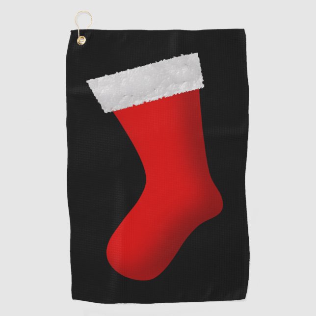 Rote WeihnachtsStrumpf-Beschreibung Golfhandtuch (Vorderseite)