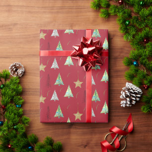Rote Weihnachtstanne Wasserfarben-Muster Geschenkpapier