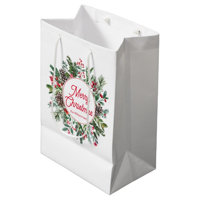 Rote Weihnachtsweiden, Aquarell Mittlere Geschenktüte (Vorderseite Schrägansicht)