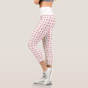 Rote Weihnachtswildköpfe mit Schneeflocken-Muster Capri Leggings
