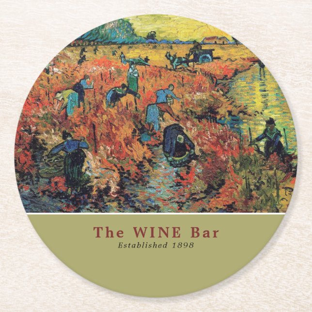 Rote Weinberge, Van Gogh, Bar/Weinkeller Runder Pappuntersetzer (Vorderseite)