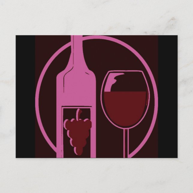 Rote Weinflasche und Glas Postkarte (Vorderseite)