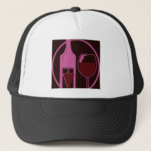 Rote Weinflasche und Glas Truckerkappe
