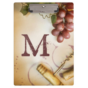 Rote Weintrauben Cork Monogram Initial Clip Board Klemmbrett