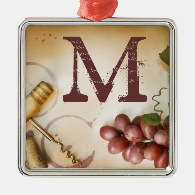Rote Weintrauben Cork Monogram, Initial Ornament (Vorne)