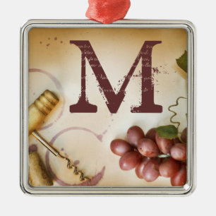 Rote Weintrauben Cork Monogram, Initial Ornament Aus Metall