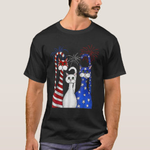 Rote Weiß Blaue Katzen USA-Flagge Feuerwerk 4. Jul T-Shirt