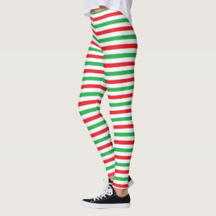 Rote, Weiß-und Grün-Streifen Leggings