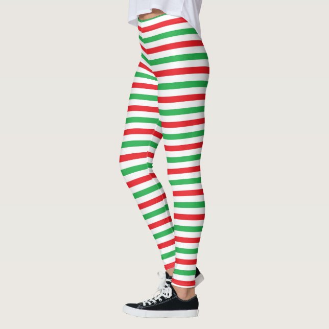Rote, Weiß-und Grün-Streifen Leggings (Links)