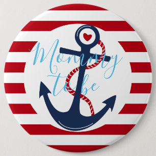 Rote weiße Anker-nautischBabyparty Mama-zu-ist Button