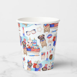 ROTE WEISSE BLAU 4. JULI-GEGENSTÄNDE MIT MOPS HUND PAPPBECHER