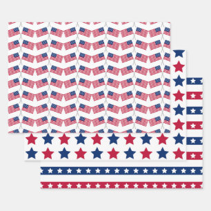 Rote Weiße Blaue Amerikanische USA-Flaggen 4. Juli Geschenkpapier Set