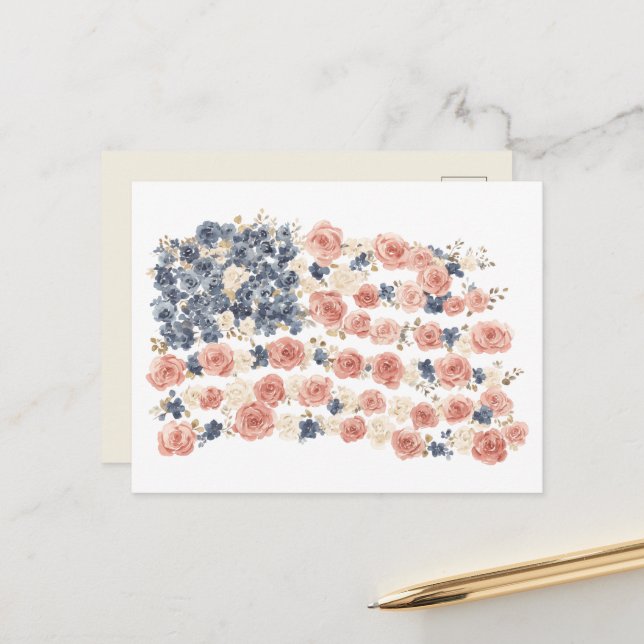 Rote Weiße Blaue Blumen Postkarte (Vorderseite/Rückseite Beispiel)