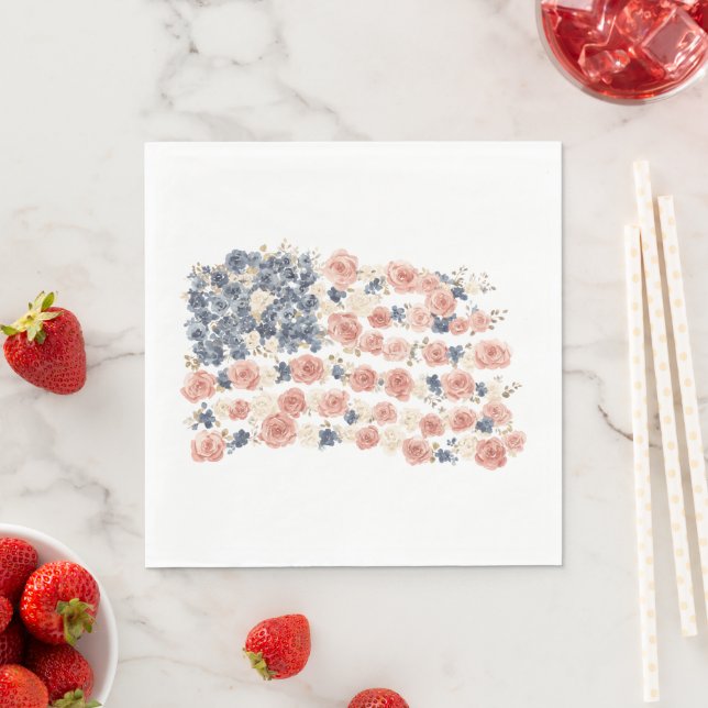 Rote Weiße Blaue Blumen Serviette (Beispiel)