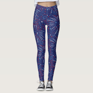 Rote weiße blaue Feuerwerks-Sterne Leggings