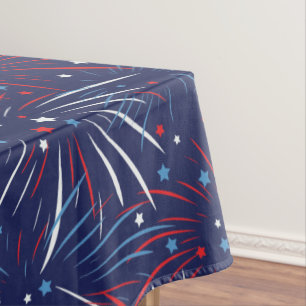 Rote weiße blaue Feuerwerks-Sterne Tischdecke