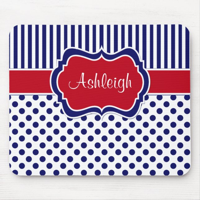 Rote weiße blaue gestreifte Tupfen Mousepad (Vorne)