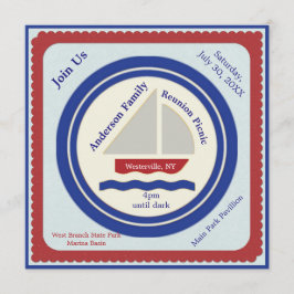 Rote, weiße, blaue neugierige Einladung