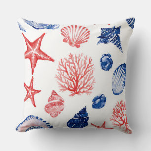 ROTE WEISSE BLAUE SEESTERNE MUSCHELN & PFLANZEN KISSEN