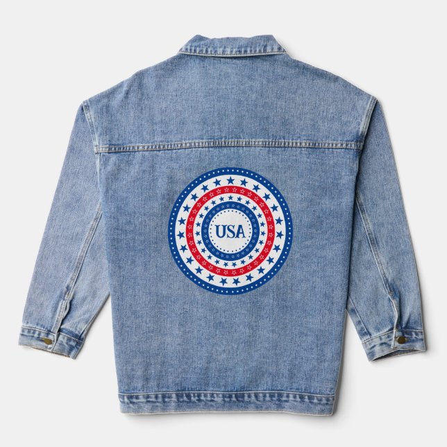 Rote, weiße, blaue Sterne-Initialen oder Monogramm Jeansjacke (Rückseite)