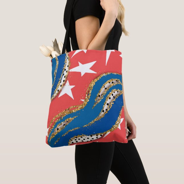 ROTE WEISSE BLUE GOLD PATRIOTIC STARS STRIPEN TASCHE (Von Nahem)