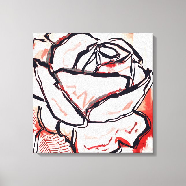 Rote weiße Blume Abstrakte Farbige Rose Wohngestal Leinwanddruck (Vorderseite)