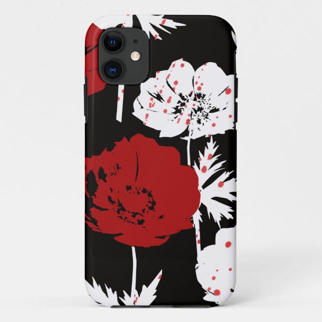 Rote, weiße Blume auf schwarz Case-Mate iPhone Hülle (Rückseite)