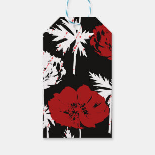 Rote, weiße Blume auf schwarz Geschenkanhänger