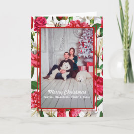 Rote weiße Blume Familie Foto Frohe Weihnachten Karte