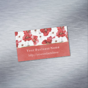 Rote Weiße Blumen Firmenname Webseite Magnetische Visitenkarte