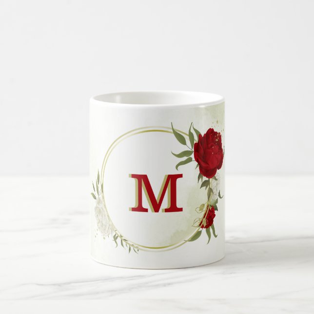 Rote weiße Blumen Grün  Kaffeetasse (Mittel)