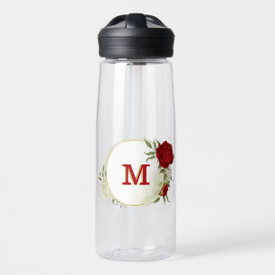 Rote weiße Blumen Grün  Trinkflasche
