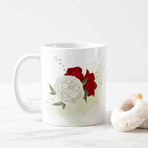 Rote weiße Blumen Grünzeug  Kaffeetasse