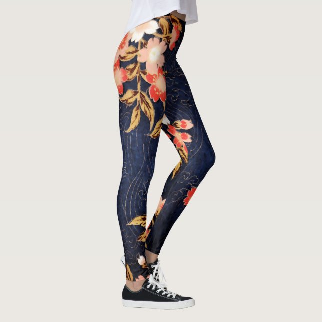 ROTE WEISSE BLUMEN MIT ROTEN BLUMENBLUMEN LEGGINGS (Rechts)